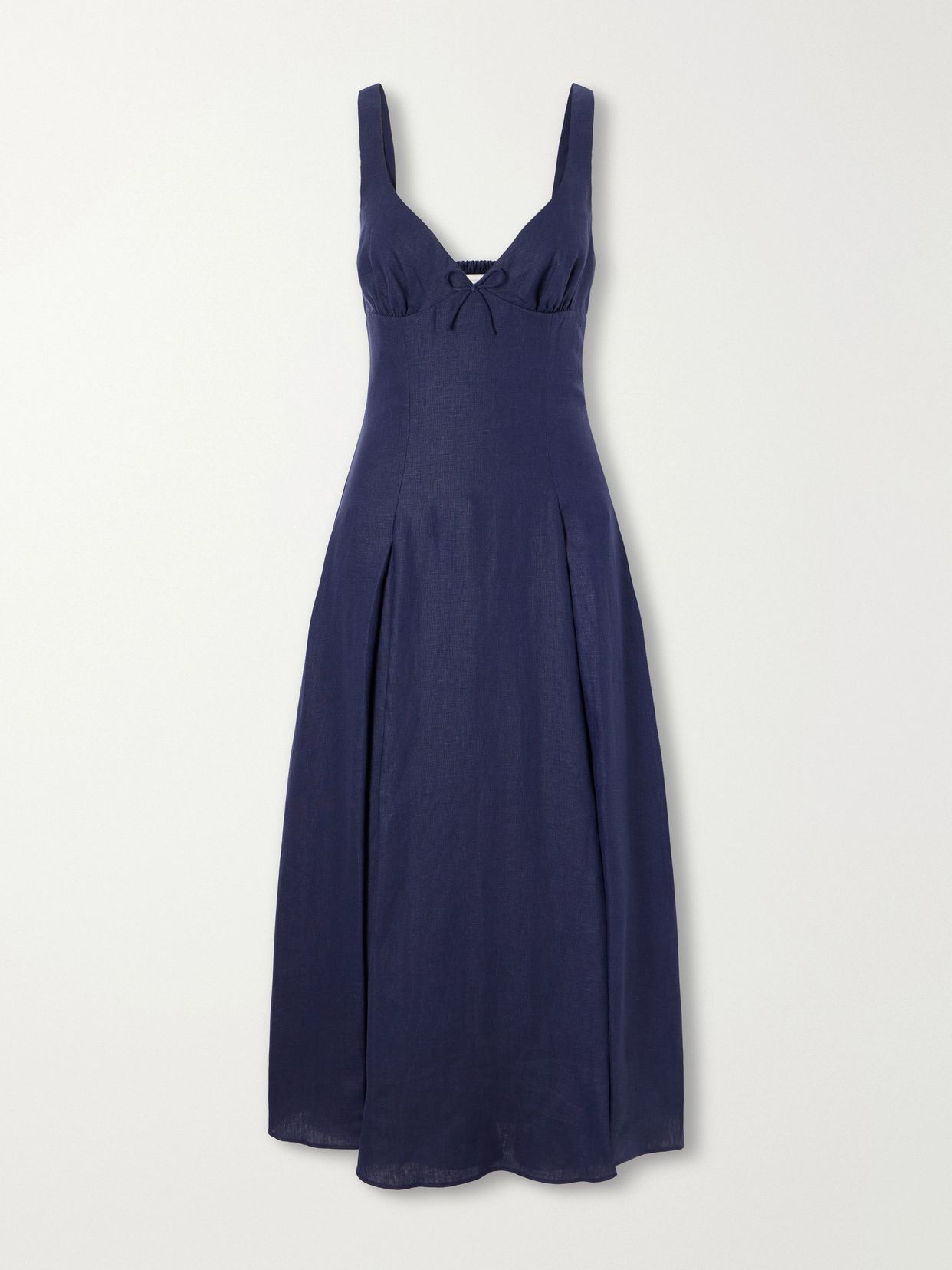 bow detailed linen midi dress