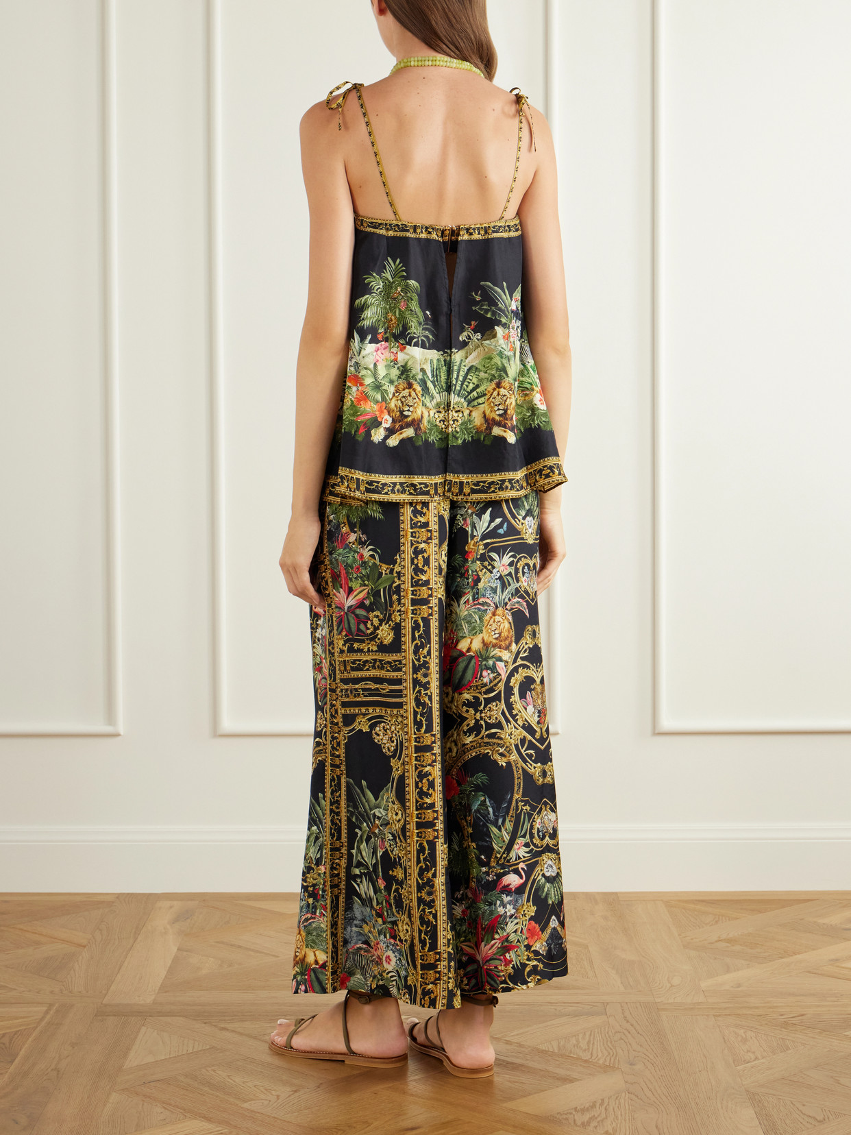 Crystal-Embellished Printed Silk-Satin Top