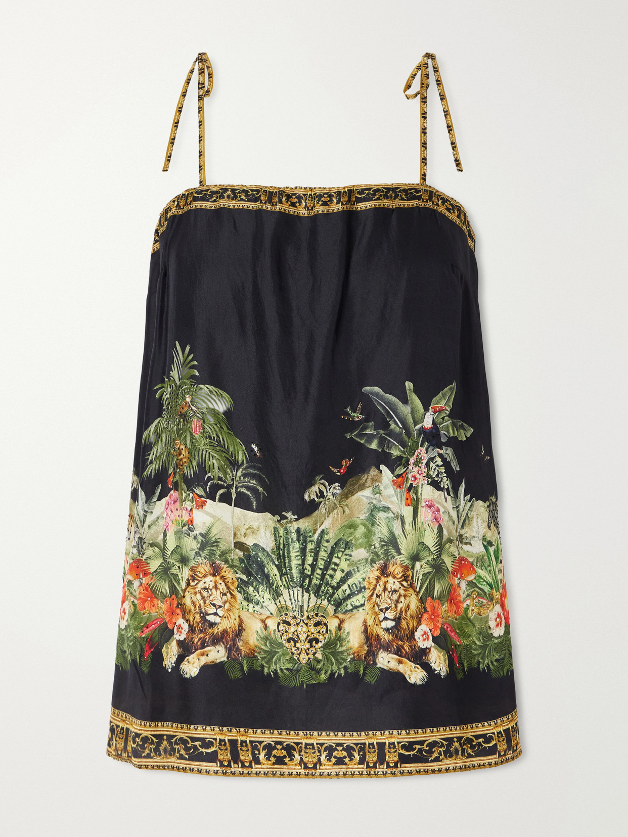 Camilla Crystal-embellished Printed Silk-satin Top In Black