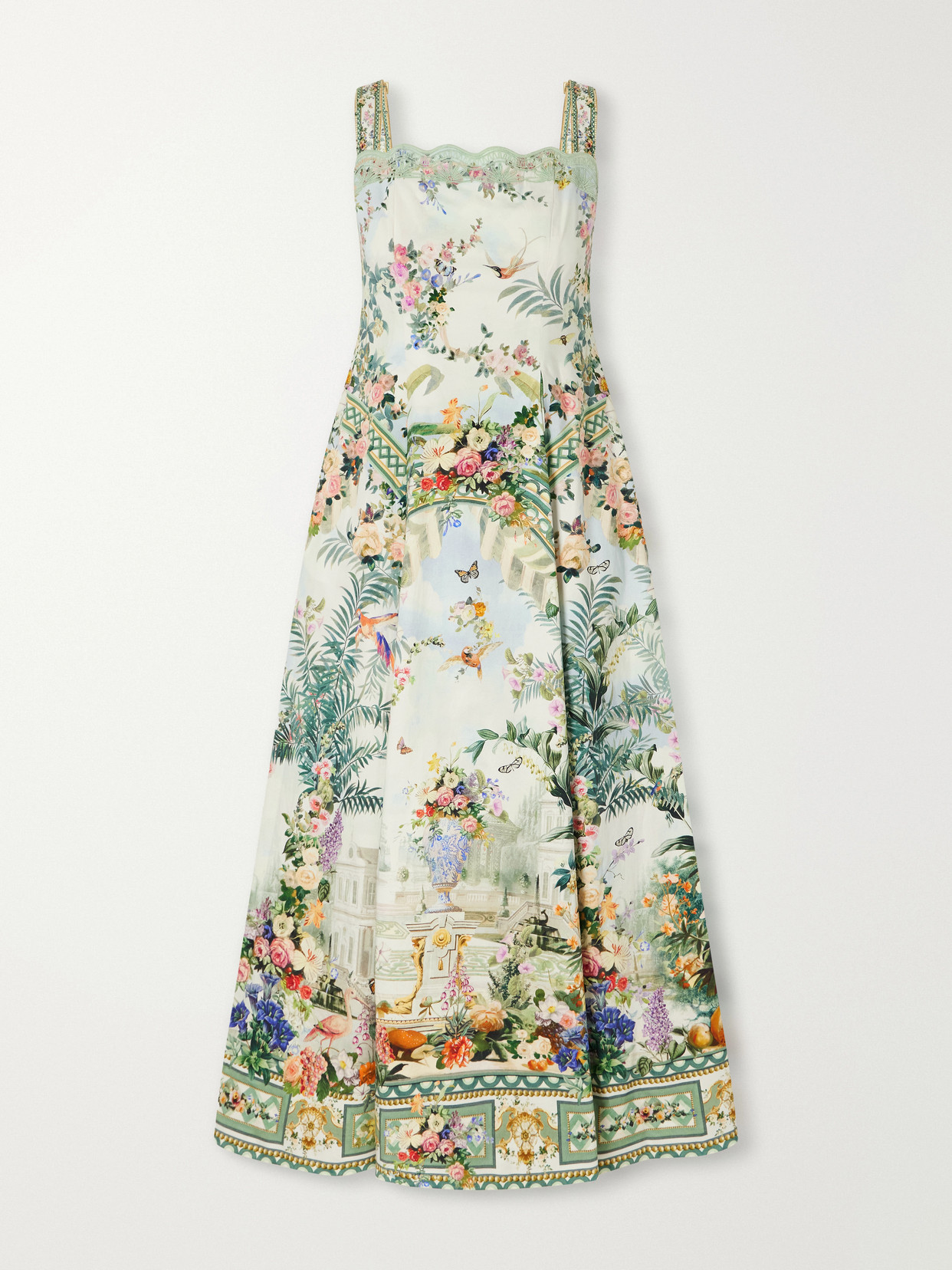 Camilla Art For The Empress Lace-trimmed Printed Cotton-blend Midi Dress In Multi