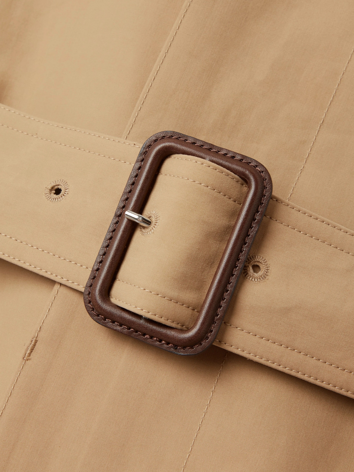 Belted Leather-Trimmed Cotton-Garbardine Trench Coat