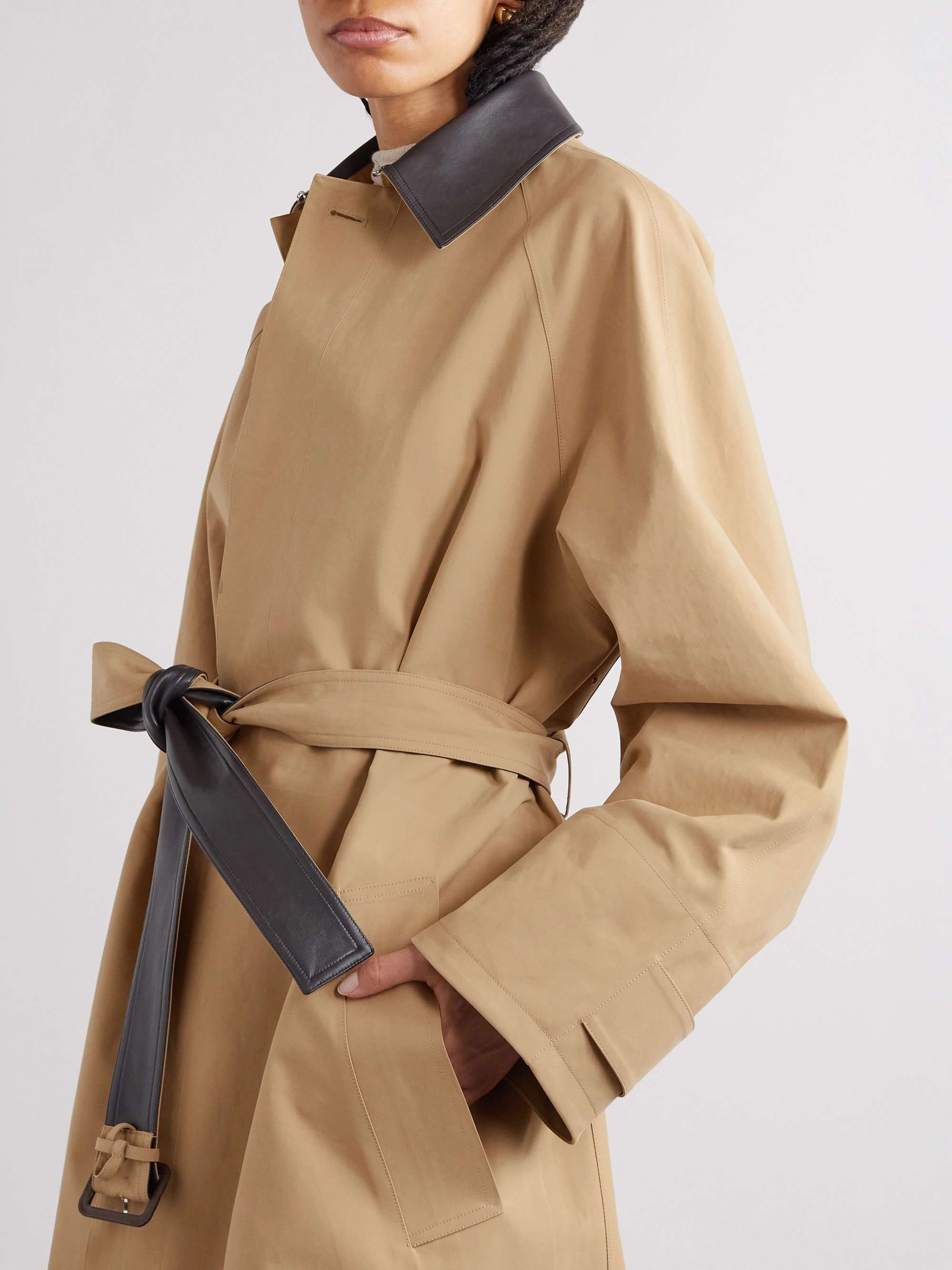 BOTTEGA VENETA トレンチコート ベージュ BOTTEGA VENETA Belted leather-trimmed cotton-garbardine trench