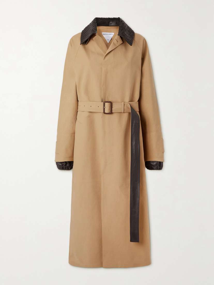 Bottega Veneta Belted Leather-trimmed Cotton-garbardine Trench Coat