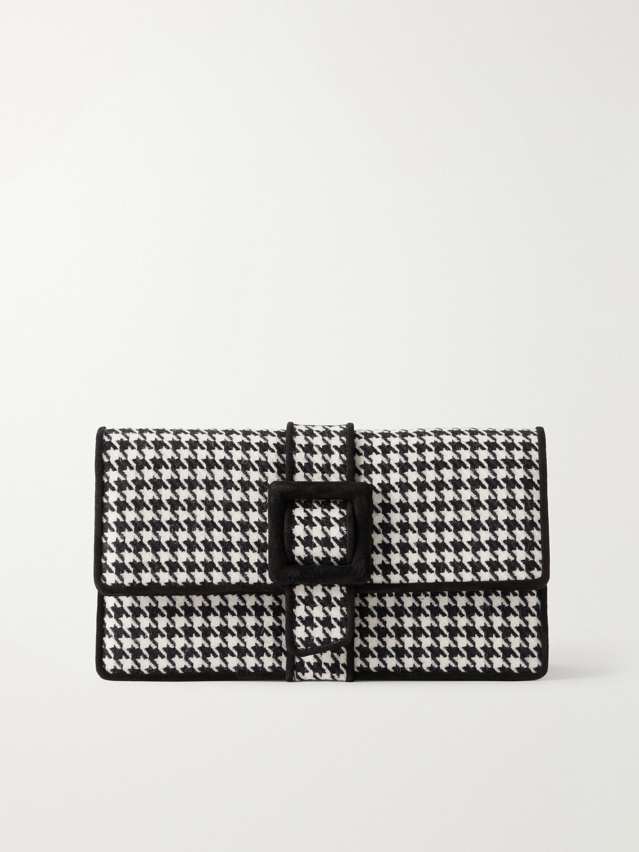 Manolo Blahnik Maycap Suede-trimmed Houndstooth Wool Clutch In Black