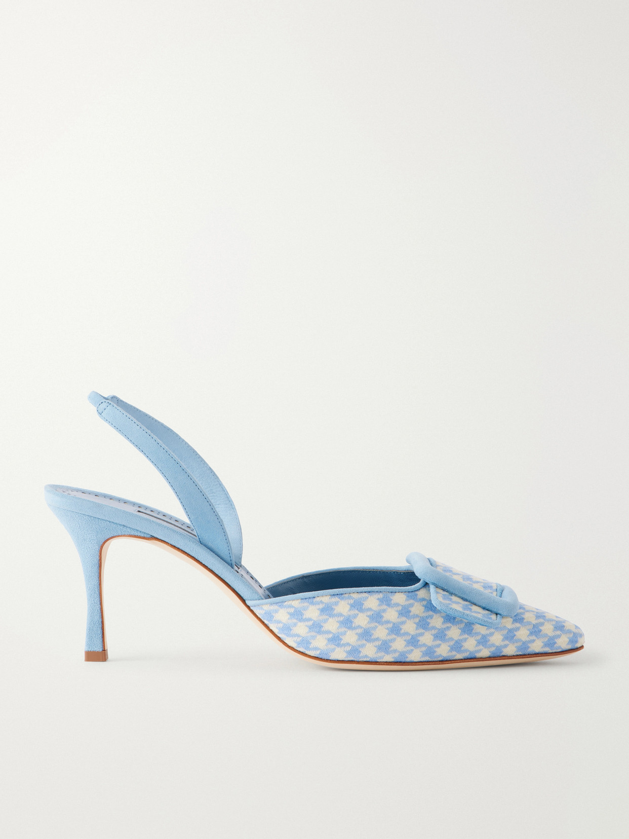 Manolo Blahnik Mayslibi 70 Suede-trimmed Houndstooth Slingback Pumps In Blue