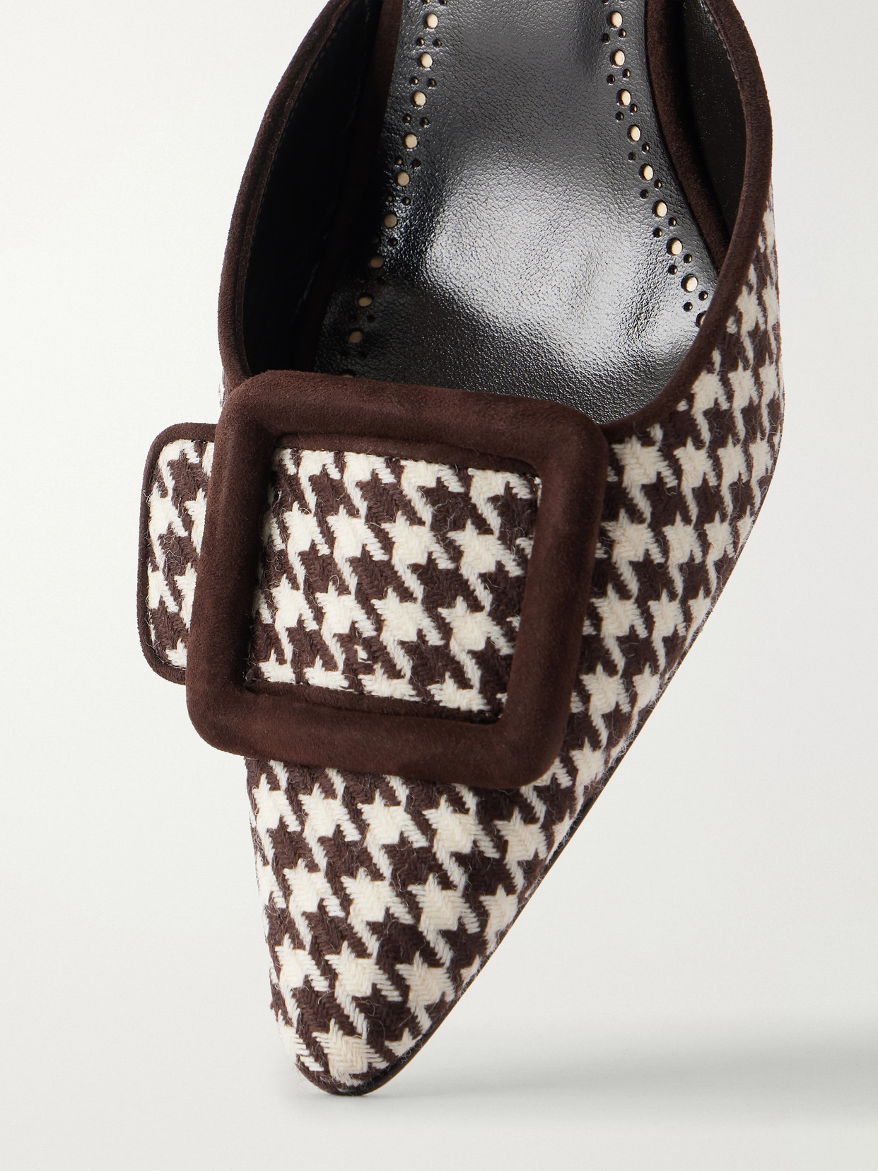 Mayslibi 50 Suede-Trimmed Houndstooth Woven Mules