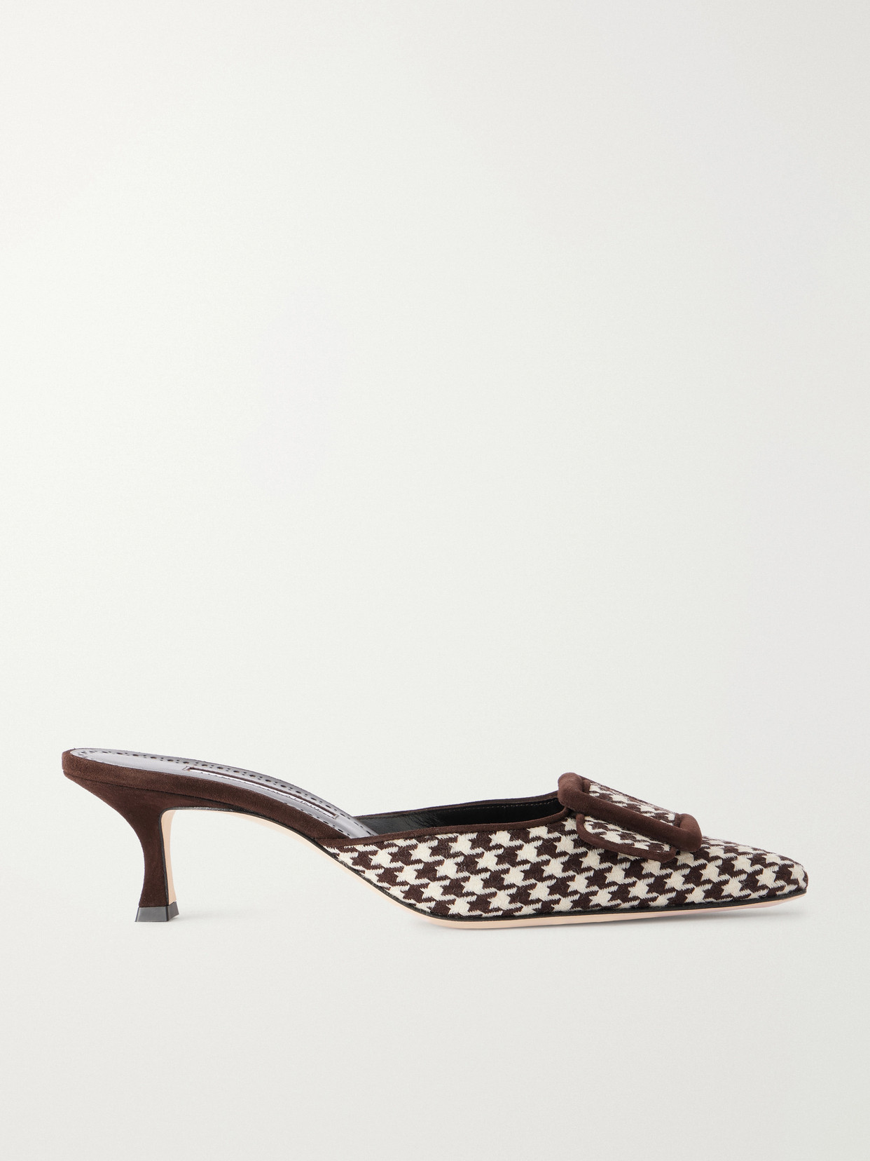 Mayslibi 50 Suede-Trimmed Houndstooth Woven Mules