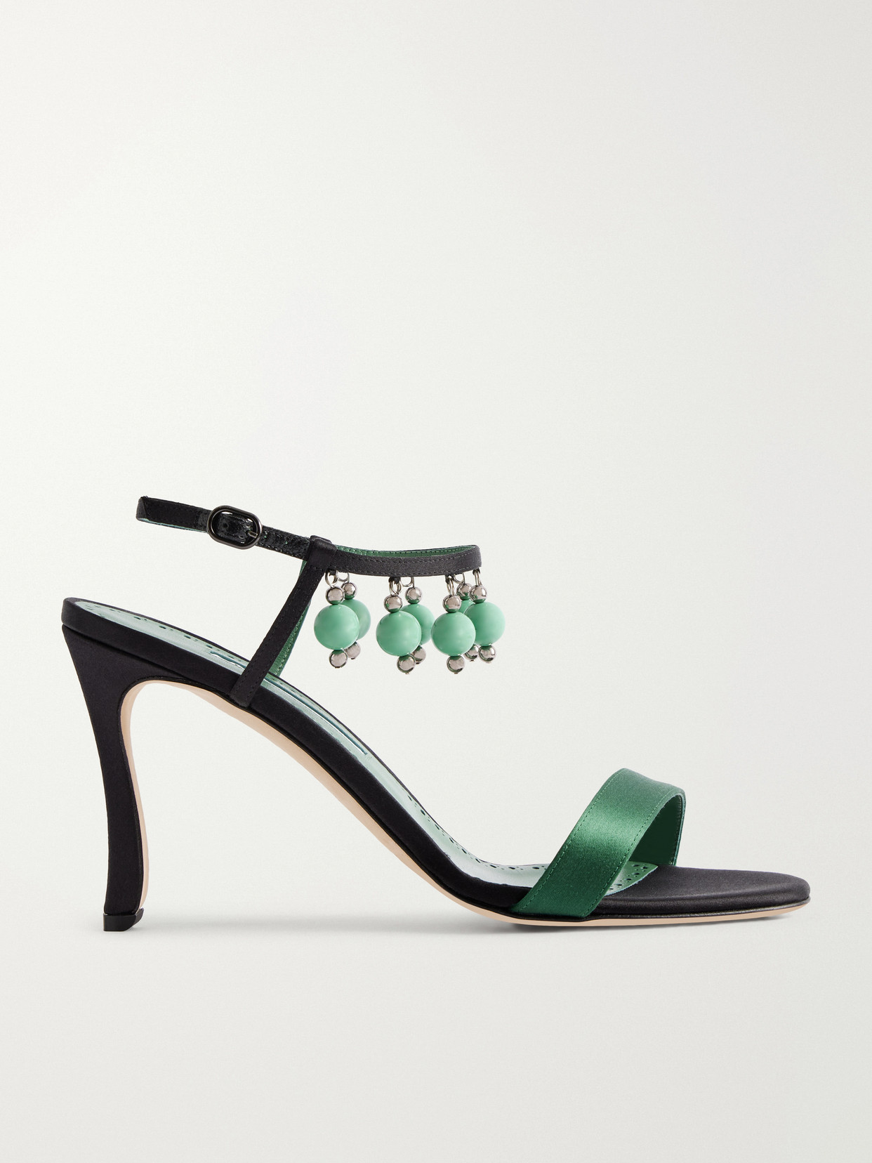 Manolo Blahnik Kasasan 90 Bead-embellished Satin Sandals In Green