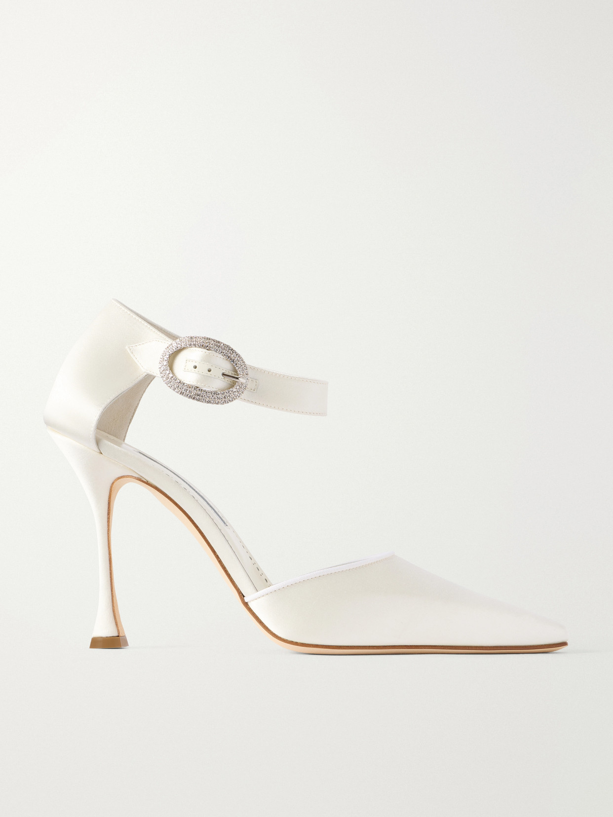 Manolo Blahnik Zutonplan 105 Crystal-embellished Satin Pumps In White