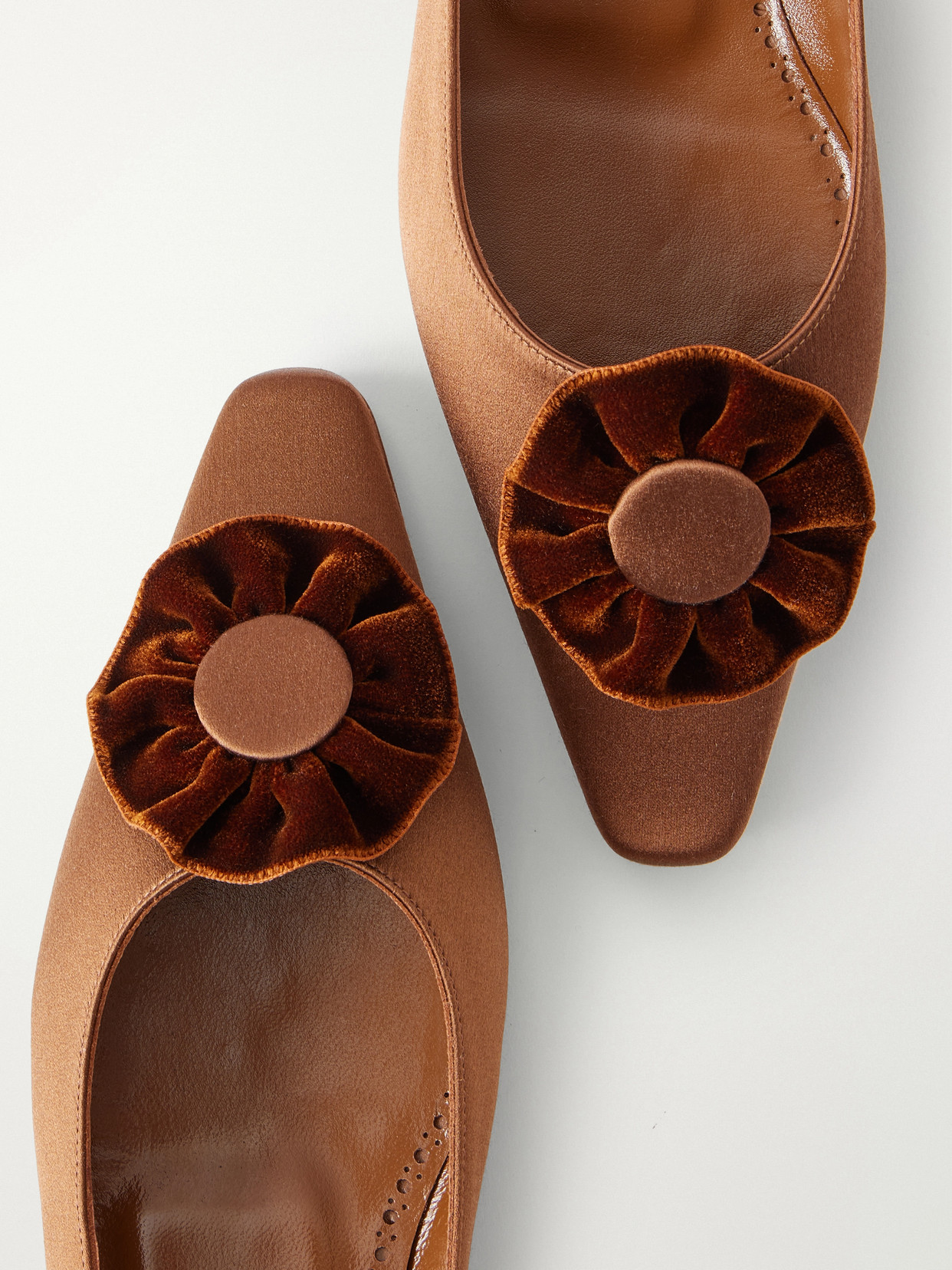 Fortanflat 10 Floral-Appliquéd Velvet-Trimmed Flats