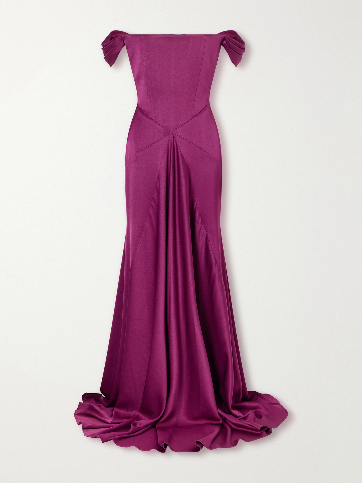 Alex Perry Satin Off-the-shoulder Gown In Purple