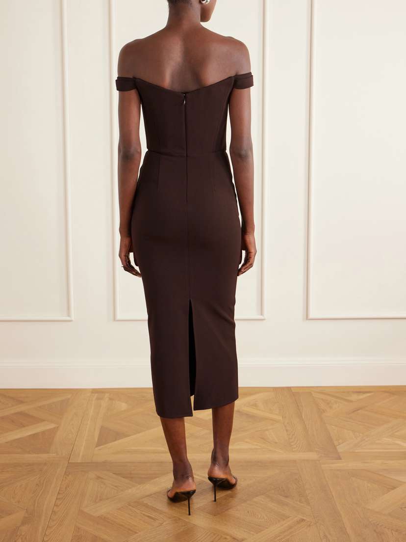Alex Perry Off-the-shoulder Crepe Midi Dress | Thumbnail 3 Alex Perry Off-the-shoulder Crepe Midi Dress | Thumbnail 3