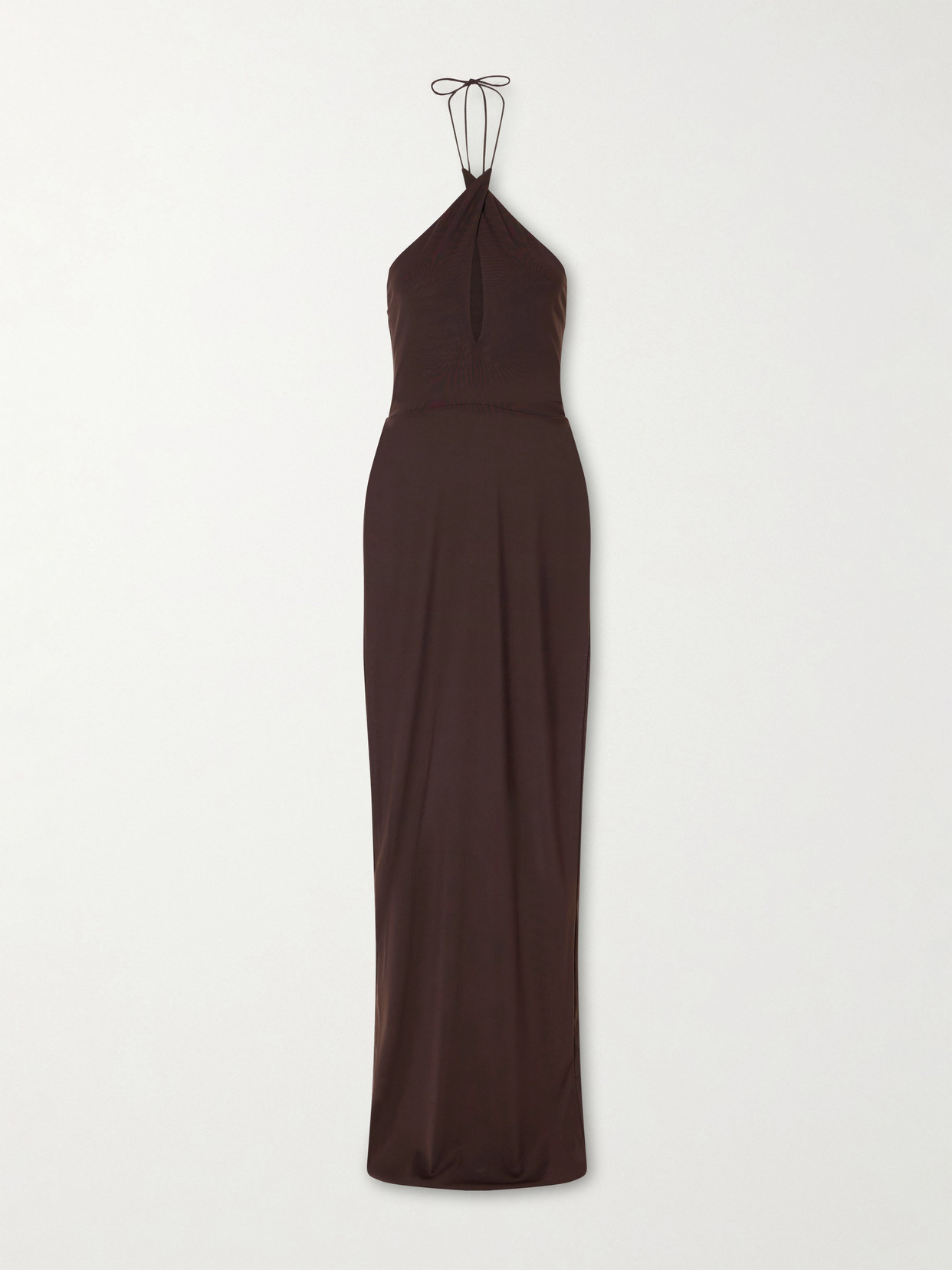 Alex Perry Mesh Halterneck Midi Dress In Brown