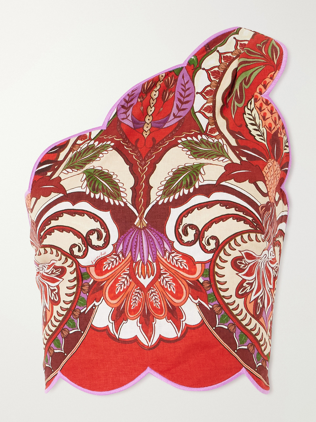 Farm Rio Odara One-shoulder Linen-blend Top In Multi