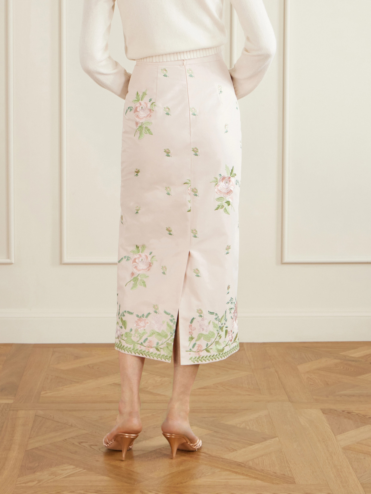 Floral-Embroidered Cotton-Faille Midi