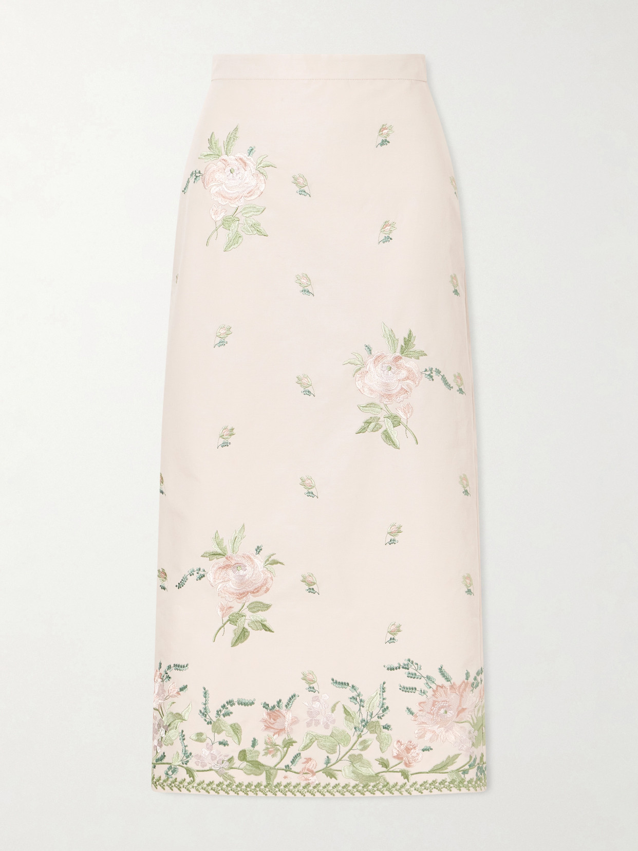 Erdem Floral-embroidered Cotton-faille Midi Skirt In Pink