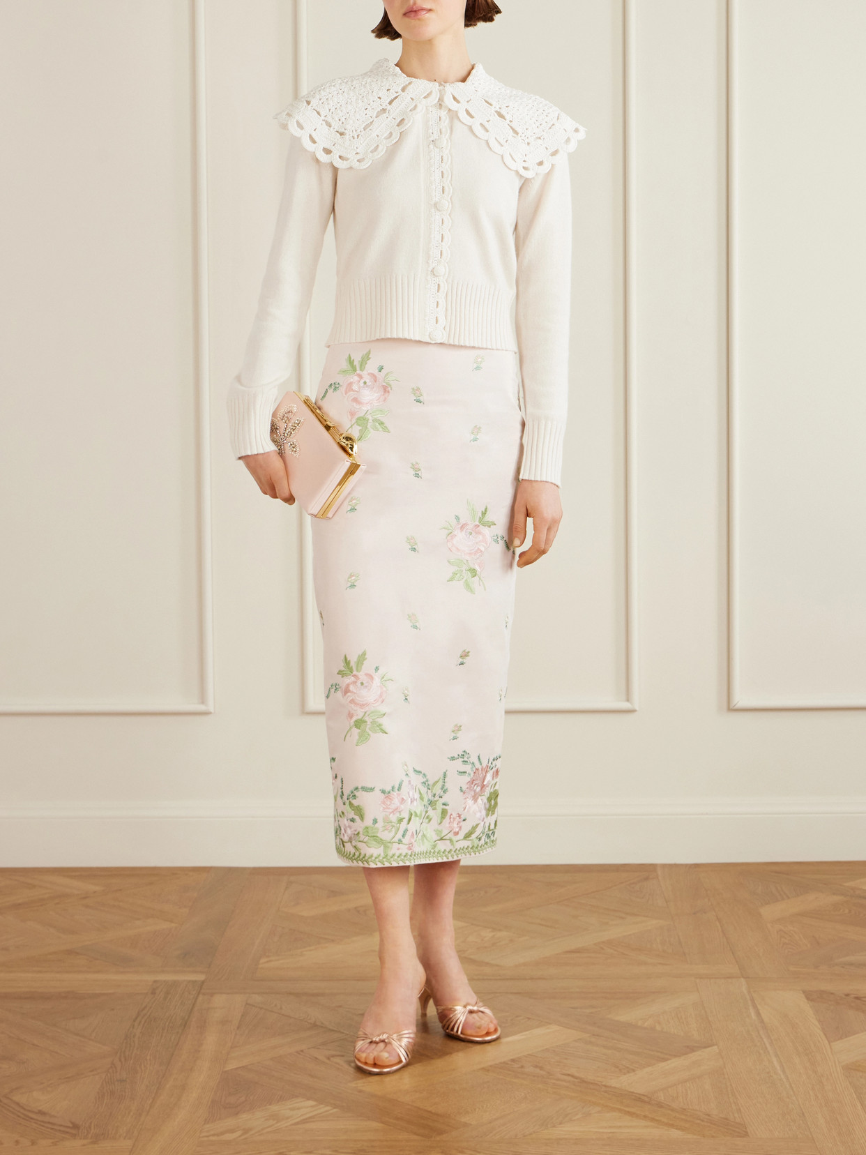 Floral-Embroidered Cotton-Faille Midi
