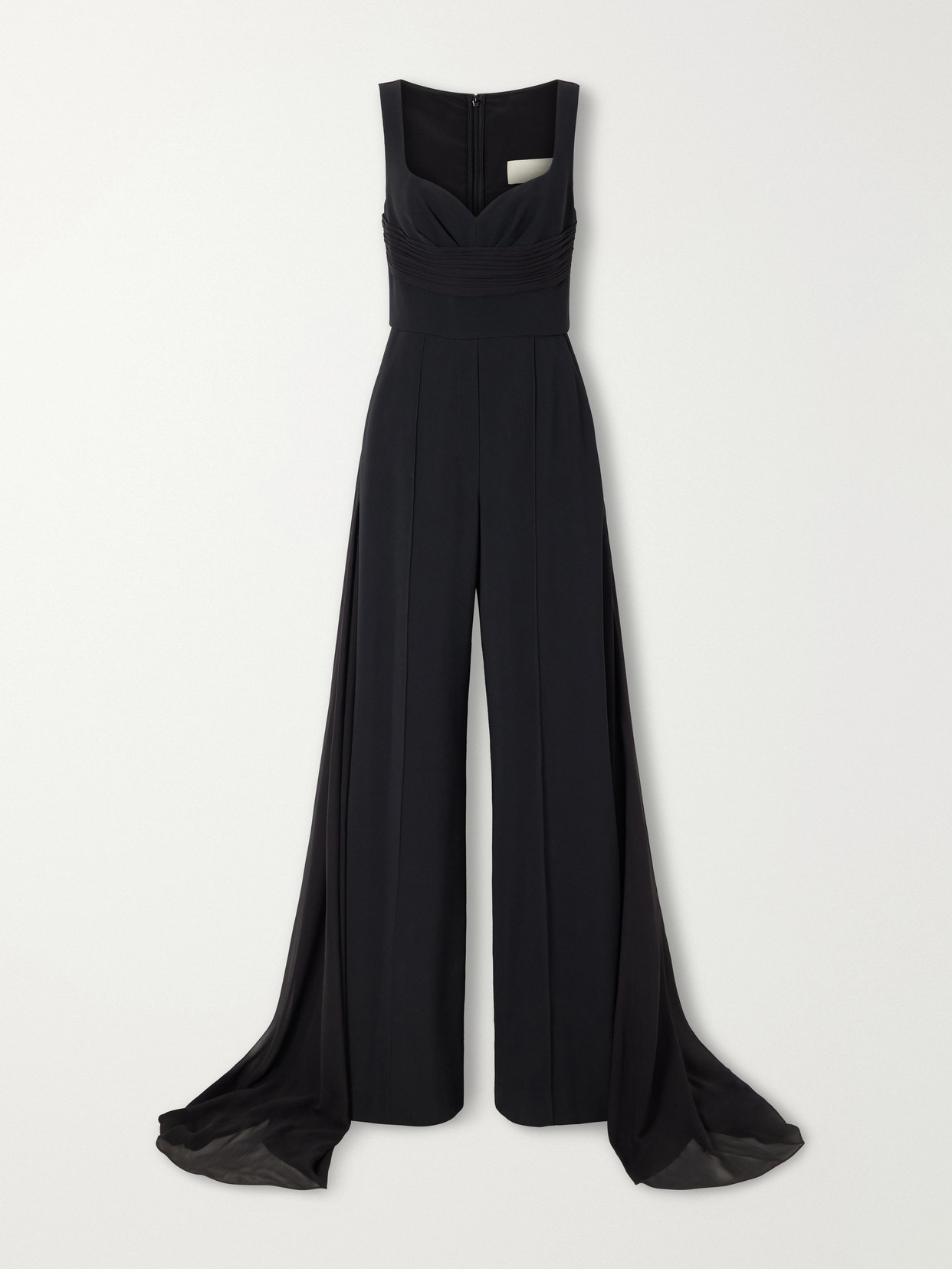 Elie Saab Ruched Chiffon-trimmed Silk-blend Cady Jumpsuit In Black