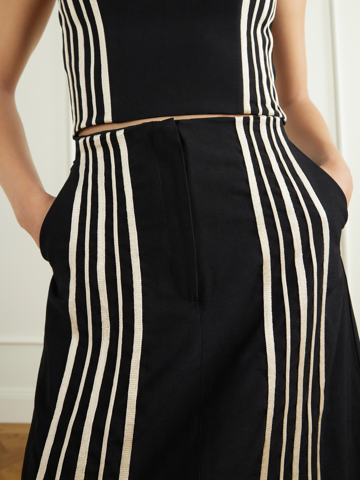 Invernal Striped Embroidered Twill Maxi