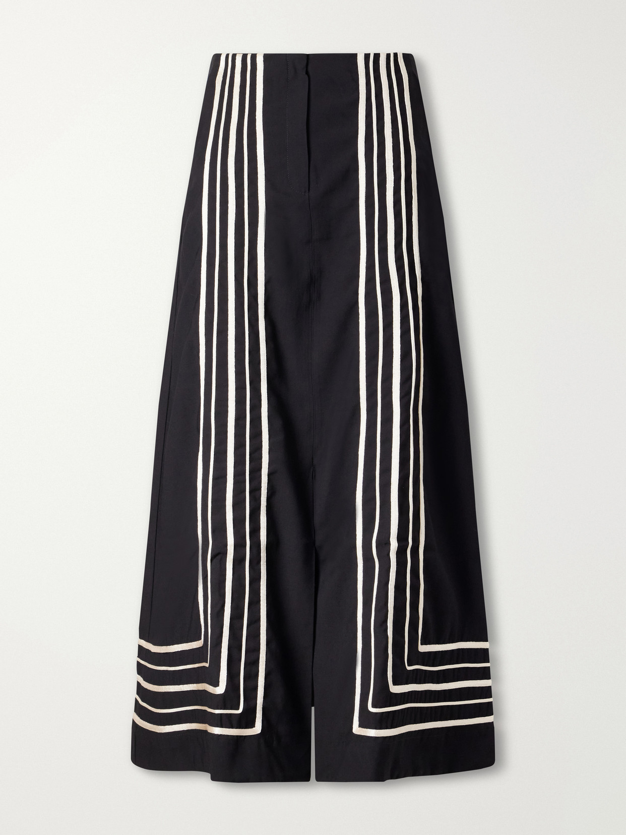 Andres Otalora Invernal Striped Embroidered Twill Maxi Skirt In Black