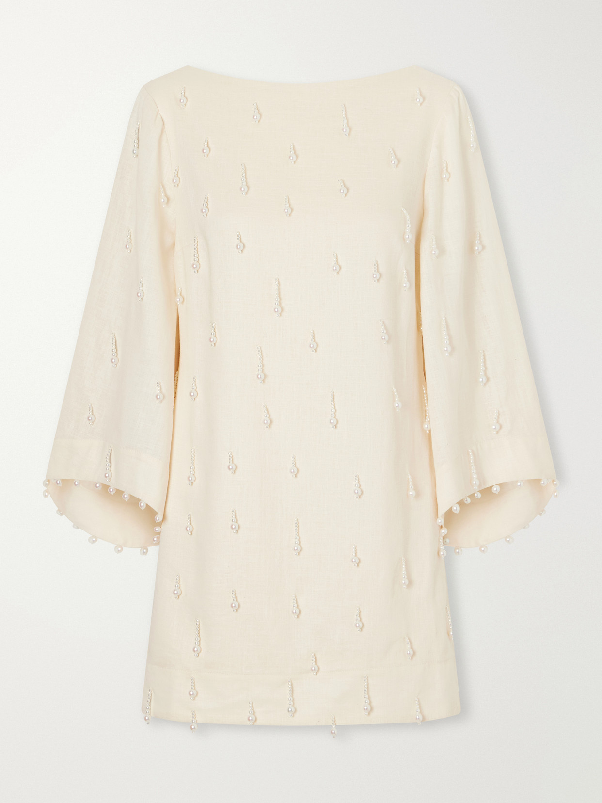 Andres Otalora Lo Aprendido Embellished Linen Mini Dress In Neutral
