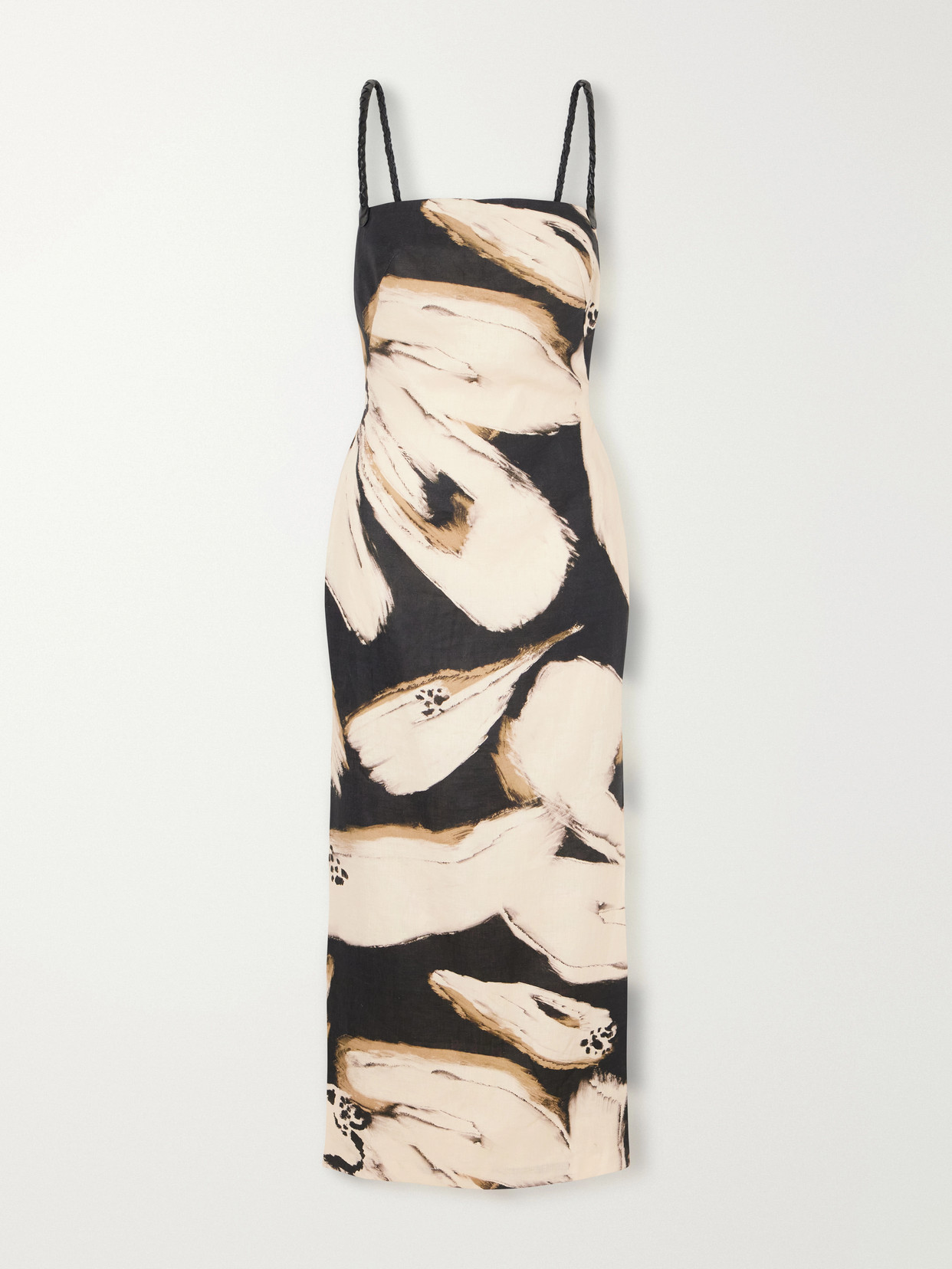 Andres Otalora Lo No Dicho Tassel-detailed Printed Linen Midi Dress In Brown