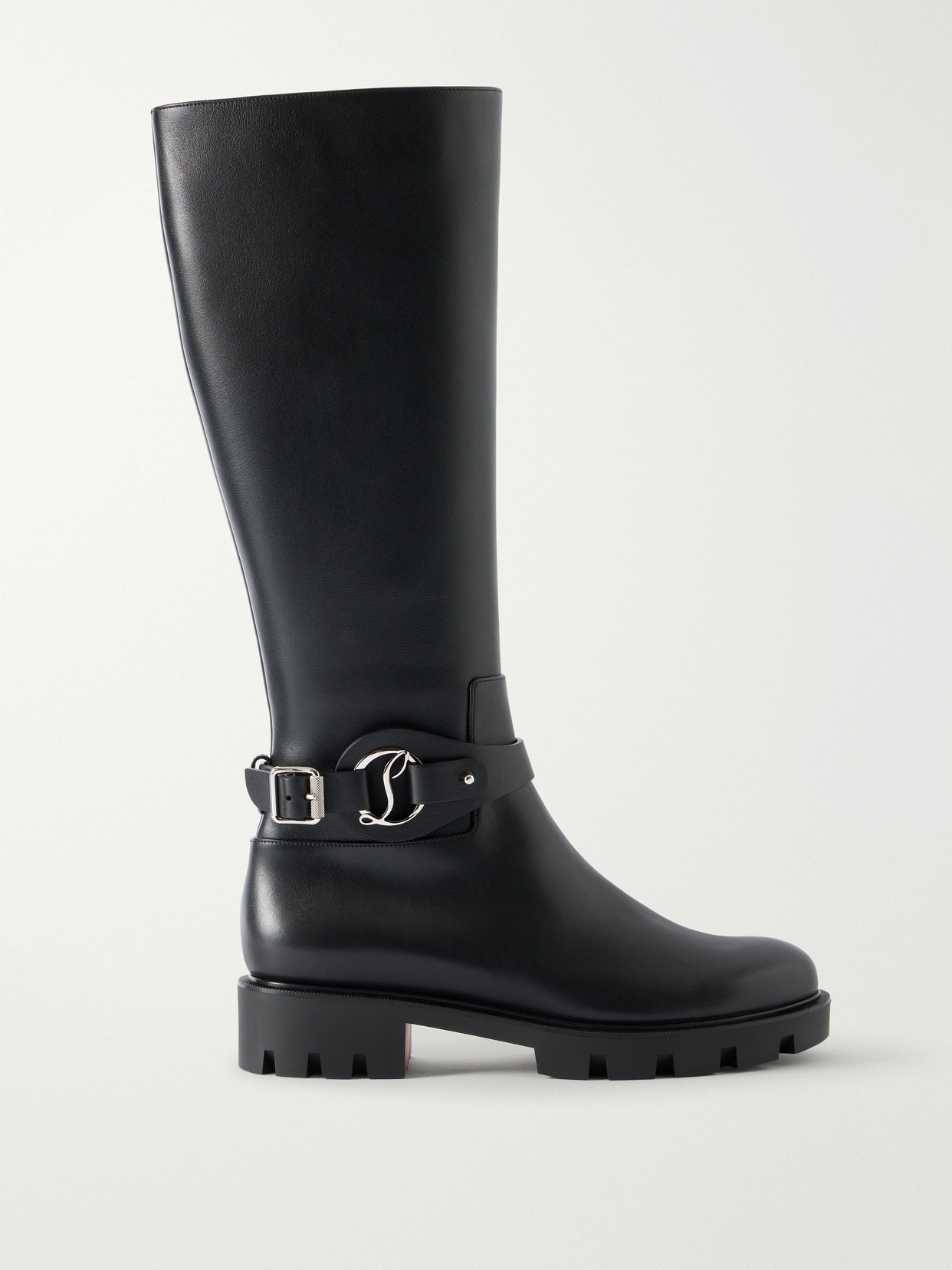 Christian Louboutin Dianouchette Lug Buckled Leather Knee Boots In Black