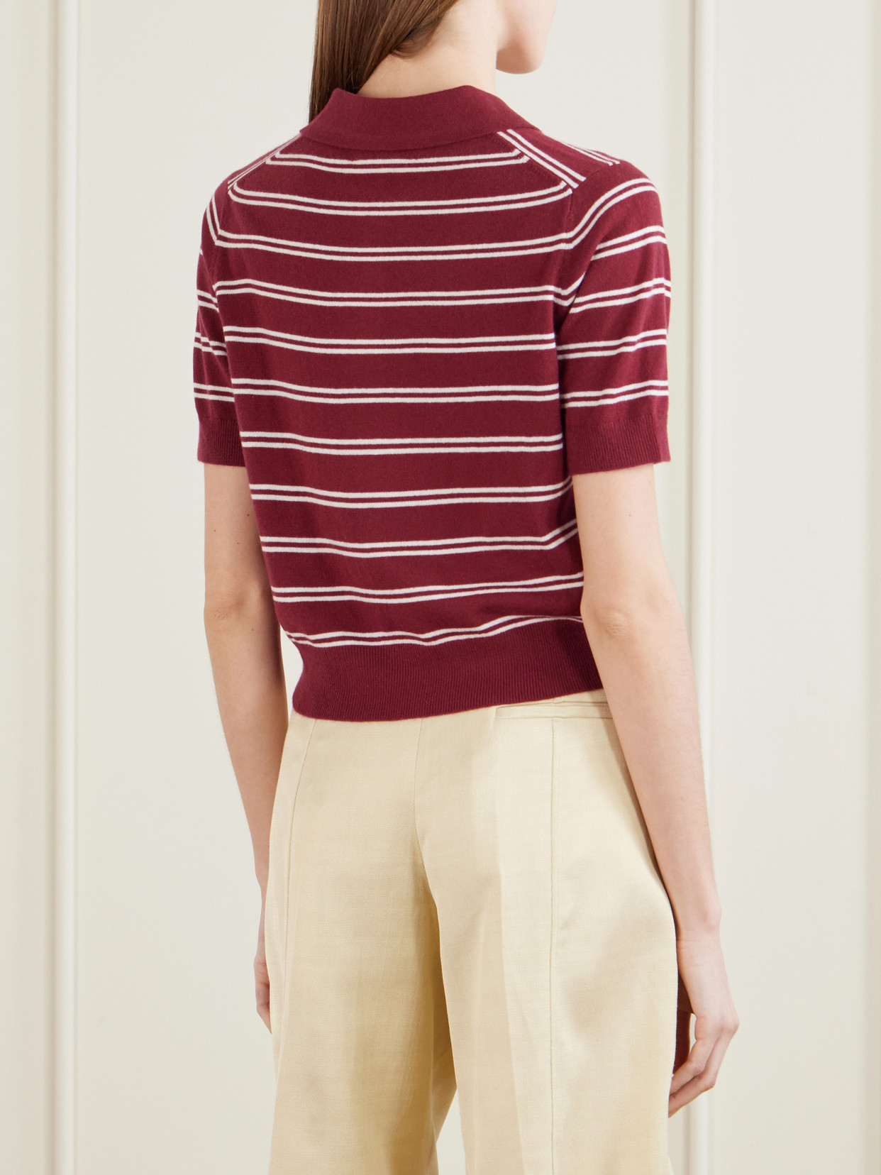 Octavia Cropped Striped Cashmere Polo