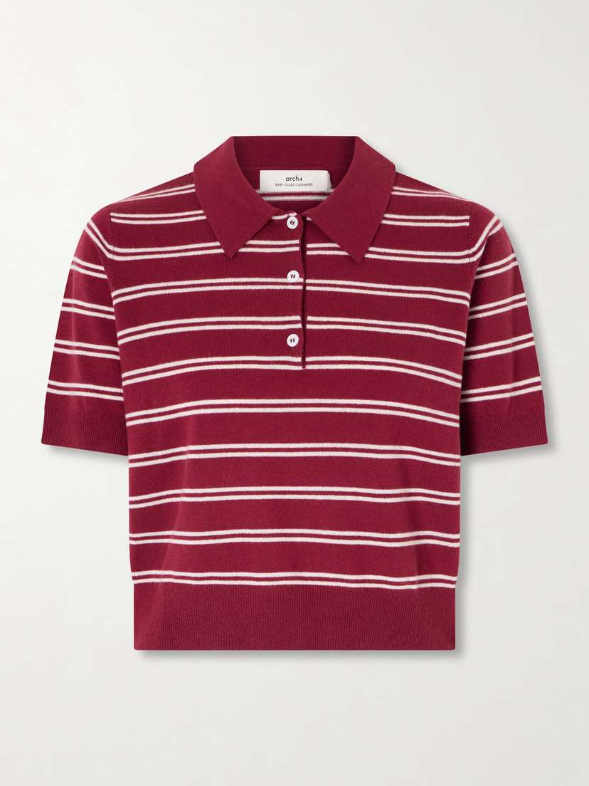 Arch4 Octavia Cropped Striped Cashmere Polo Shirt