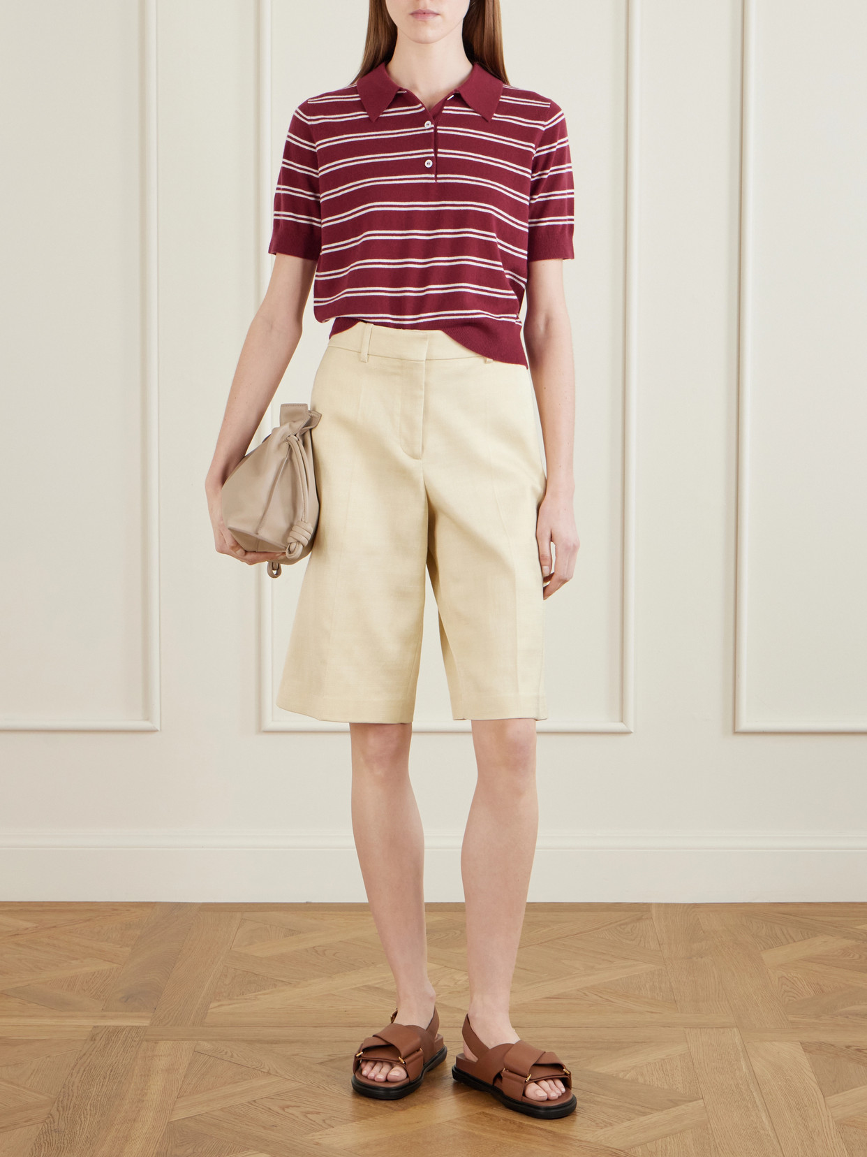 Octavia Cropped Striped Cashmere Polo
