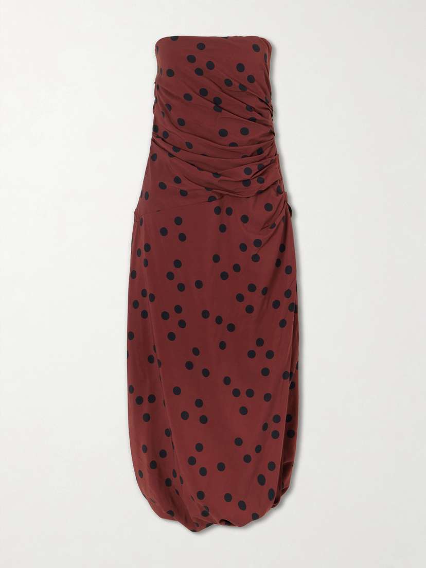 Proenza Schouler Nayara Strapless Gathered Polka-dot Crepe Midi Dress | Thumbnail 5