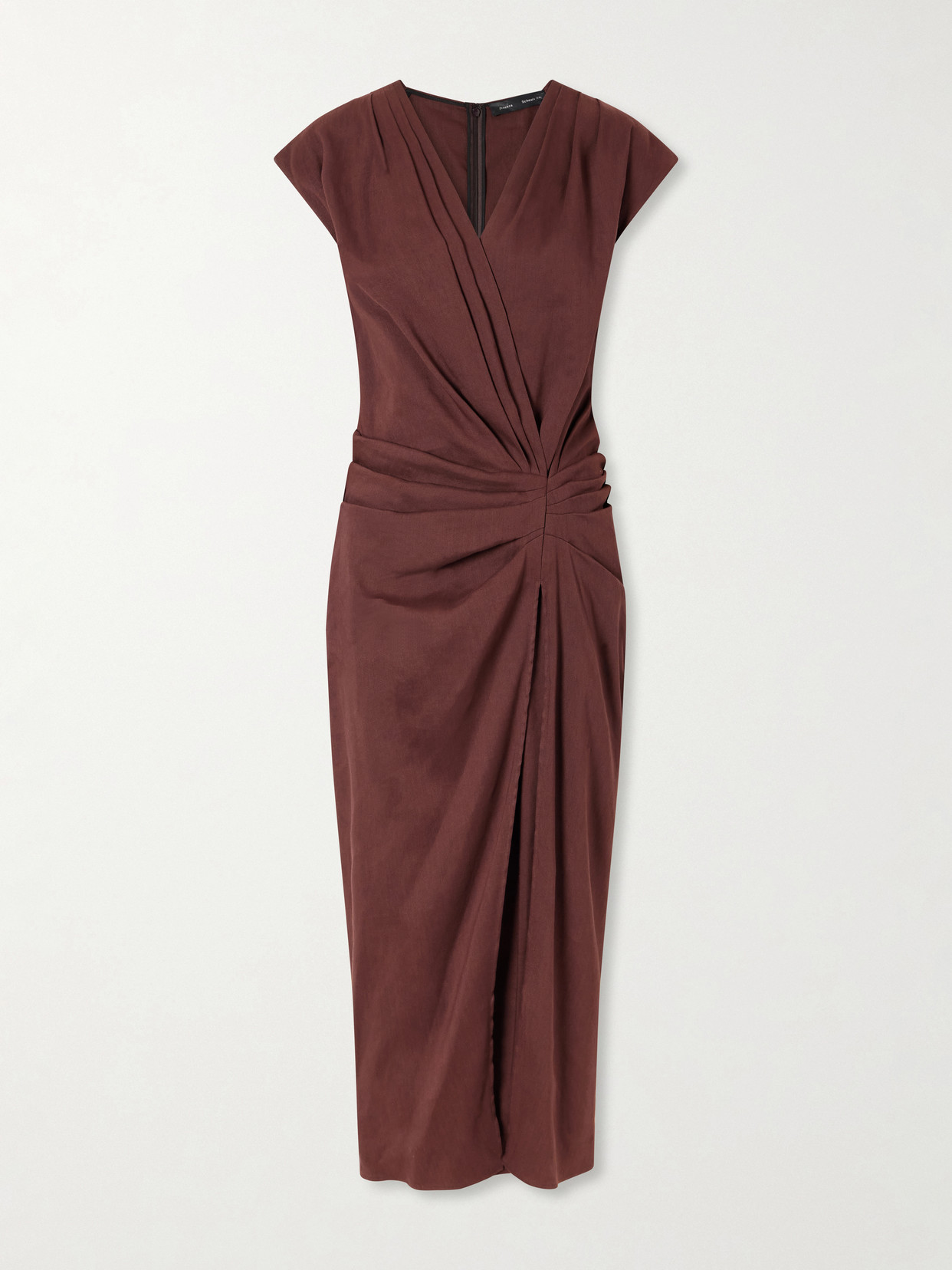 Proenza Schouler Bettina Gathered Linen-blend Midi Dress In Brown