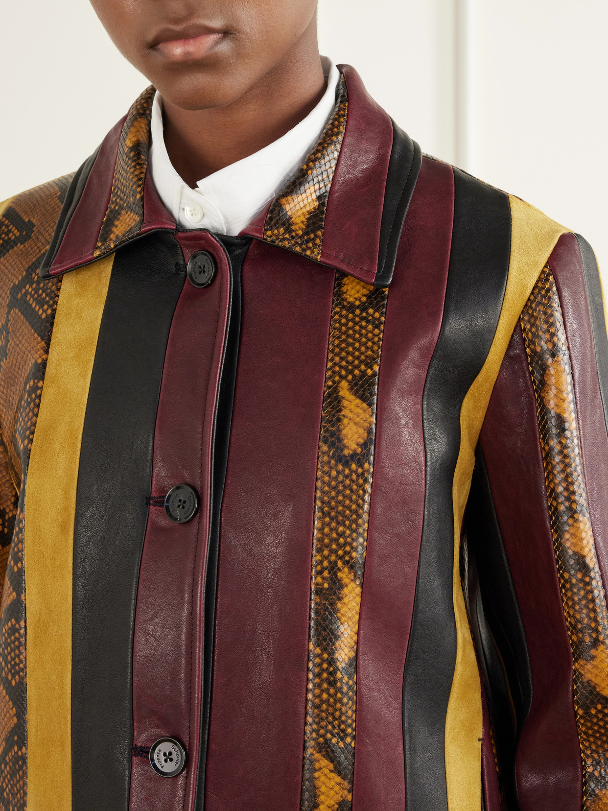 Proenza Schouler Striped Suede-trimmed Snake-effect Leather Jacket In Multi