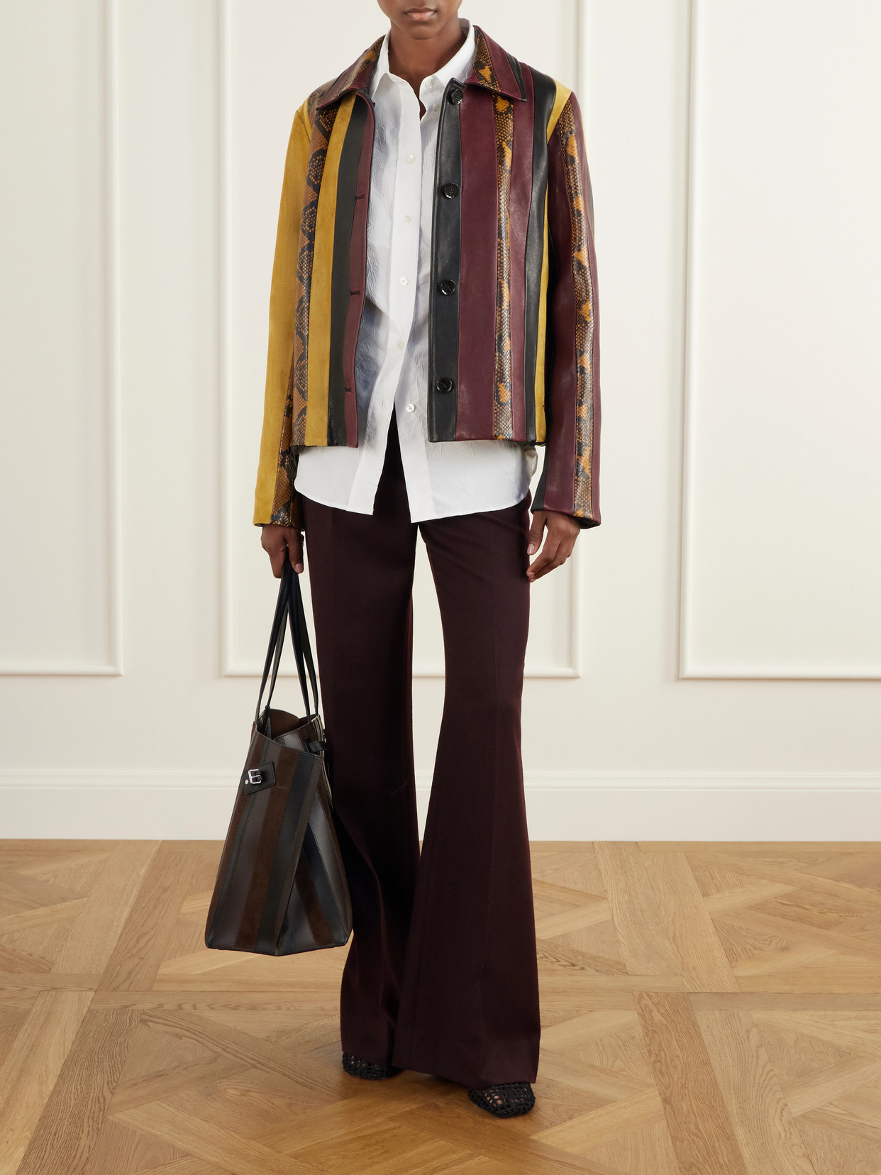 Proenza Schouler Striped Suede-trimmed Snake-effect Leather Jacket In Multi