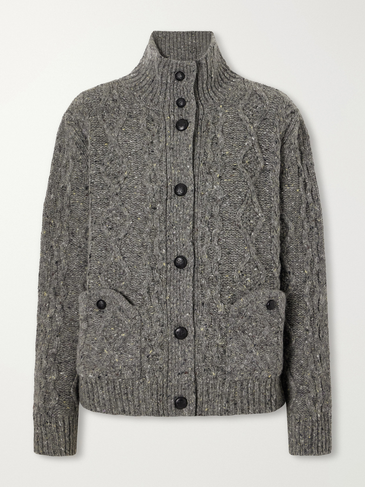 Blazé Milano Elfe Joni Cable-knit Wool-blend Cardigan In Gray