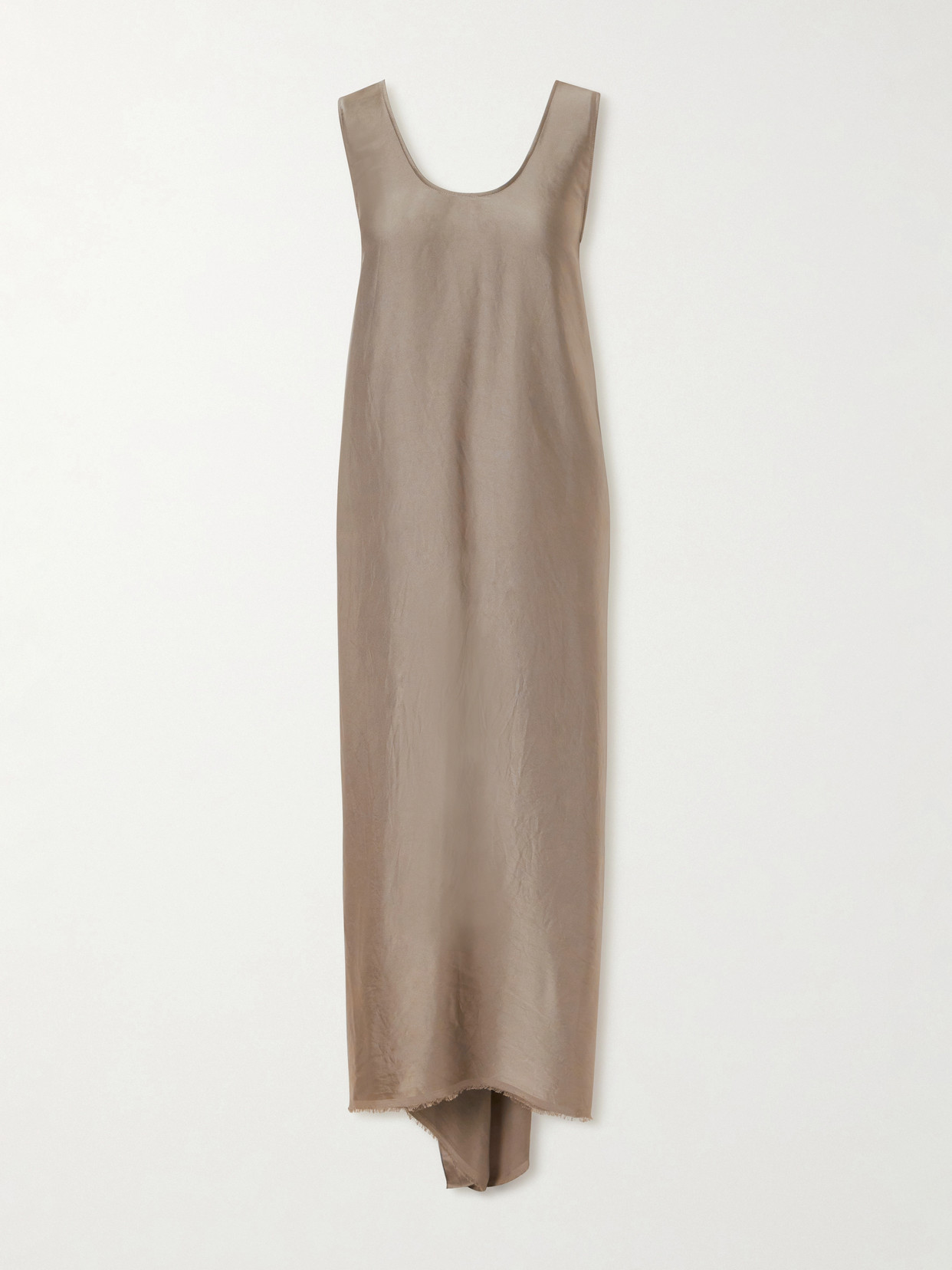 Fforme Signy Gathered Frayed Satin Midi Dress In Neutral