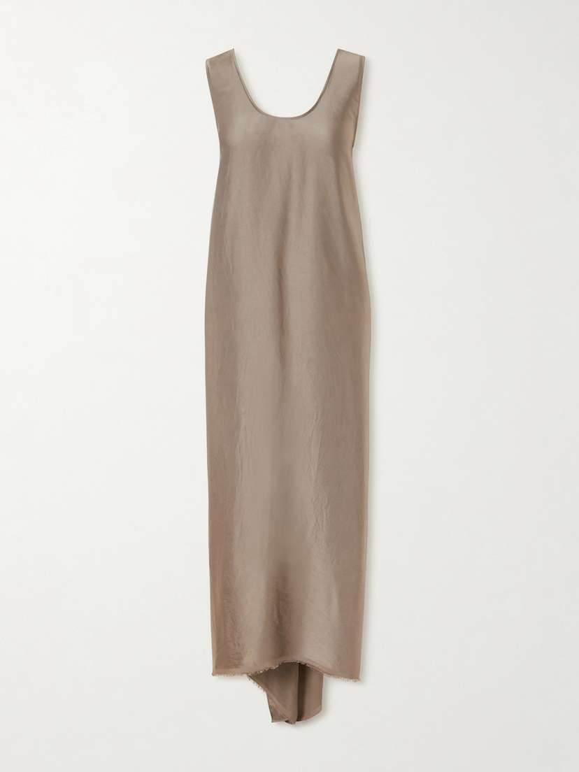 FFORME Signy Gathered Frayed Satin Midi Dress