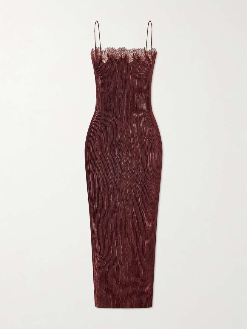 FFORME Lumie Lace-trimmed Pleated Satin Midi Dress | Thumbnail 5 FFORME Lumie Lace-trimmed Pleated Satin Midi Dress | Thumbnail 5