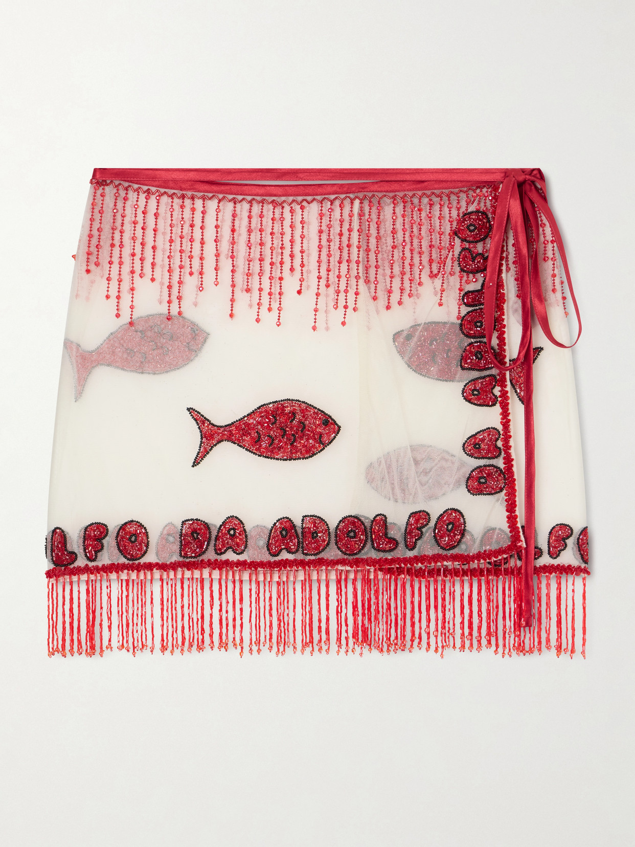 Staud + Da Adolfo Riva Fringed Beaded Mesh Sarong In Multi