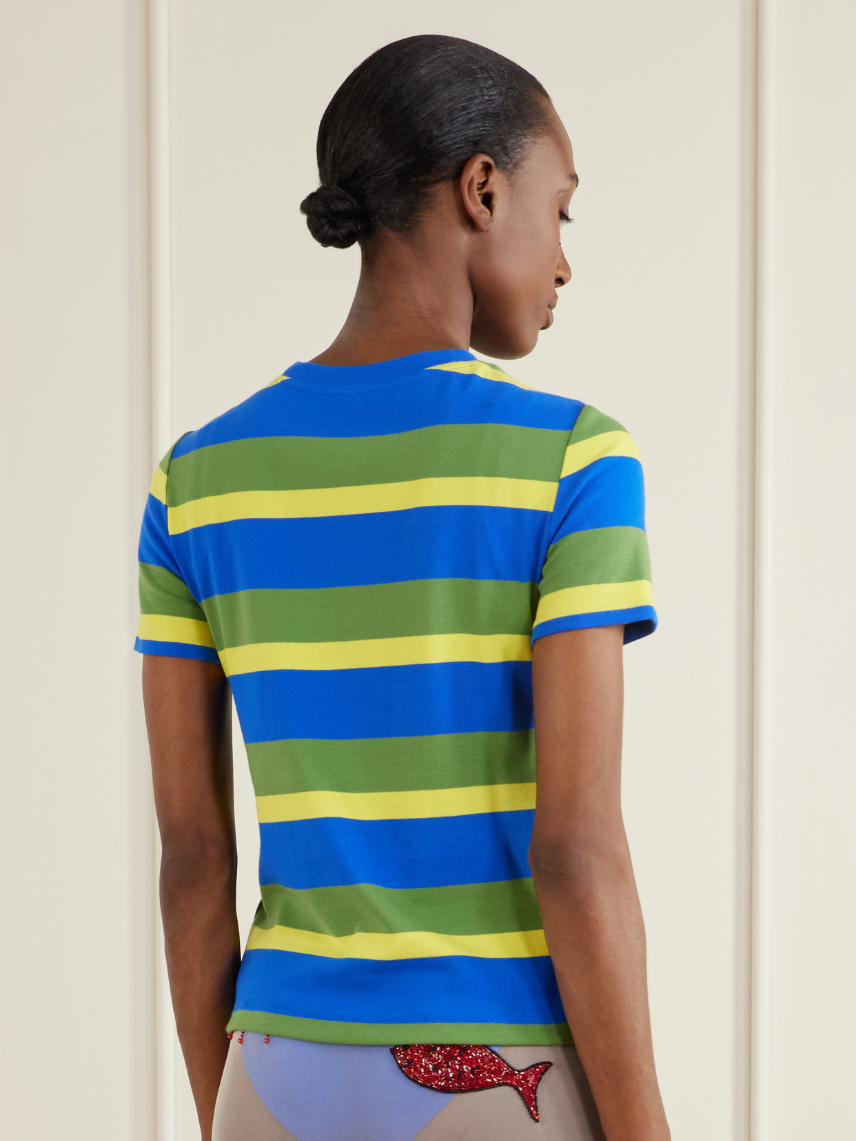 + Da Adolfo Weekender Striped Printed Cotton-Blend T-Shirt