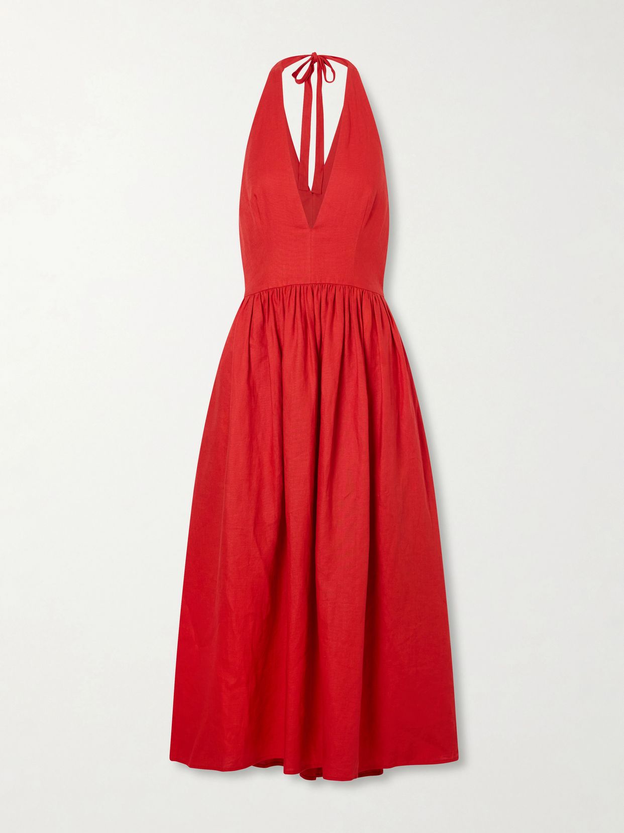 grazia gathered linen midi dress