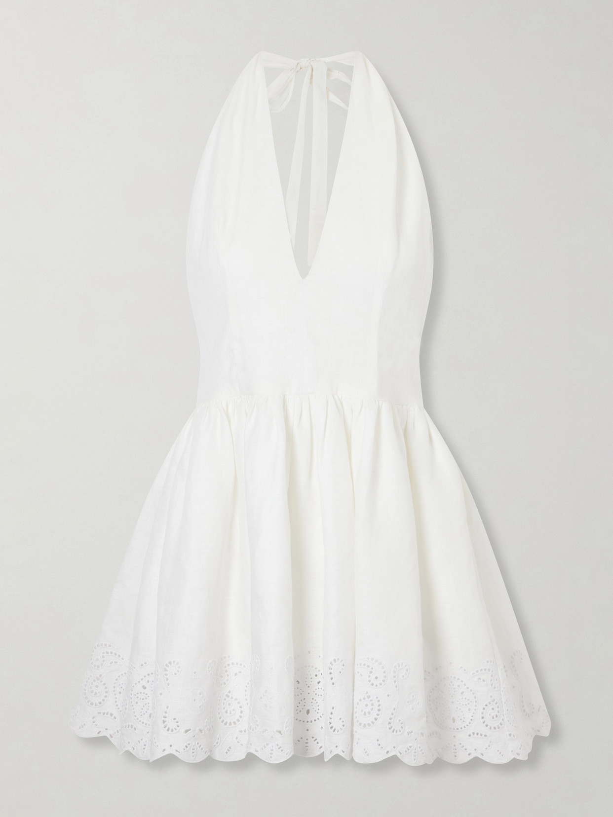 Staud Grazia Gathered Linen Mini Dress In White