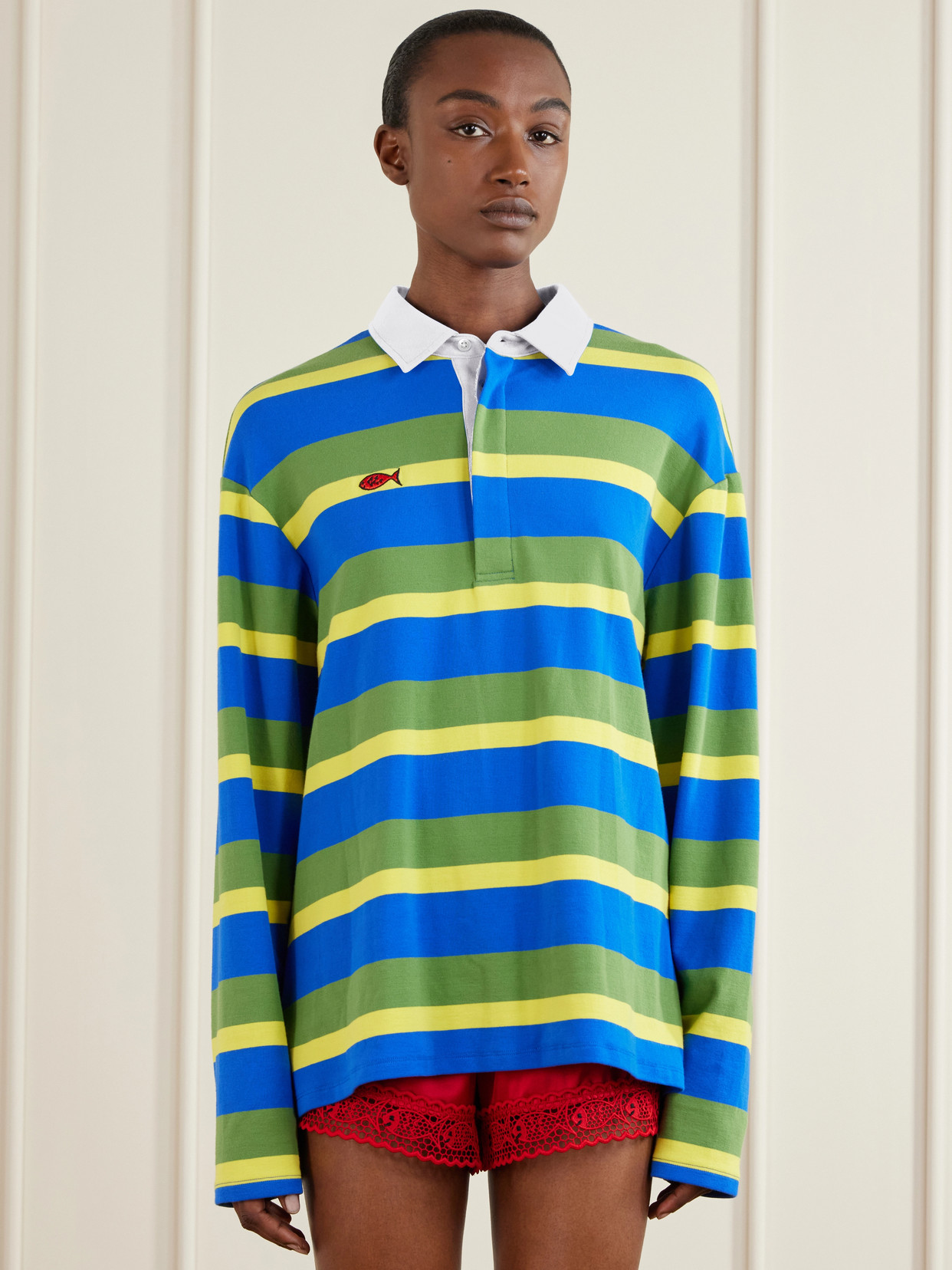 +Da Adolfo Gavin Striped Logo-Embroidered Cotton-Blend Shirt