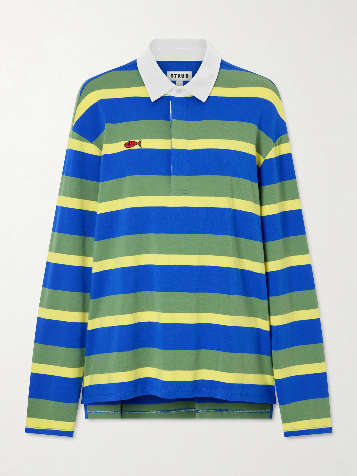 Staud +da Adolfo Gavin Striped Logo-embroidered Cotton-blend Shirt In Multi