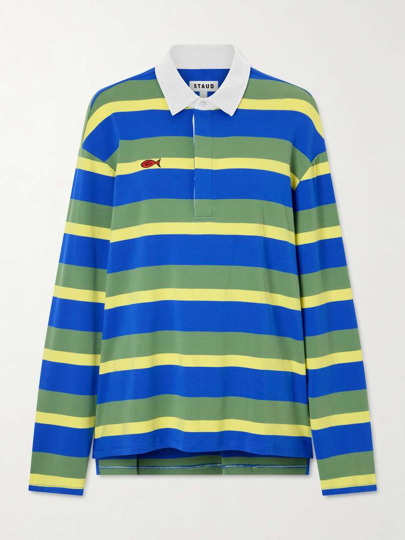 Staud +da Adolfo Gavin Striped Logo-embroidered Cotton-blend Shirt | Thumbnail 6