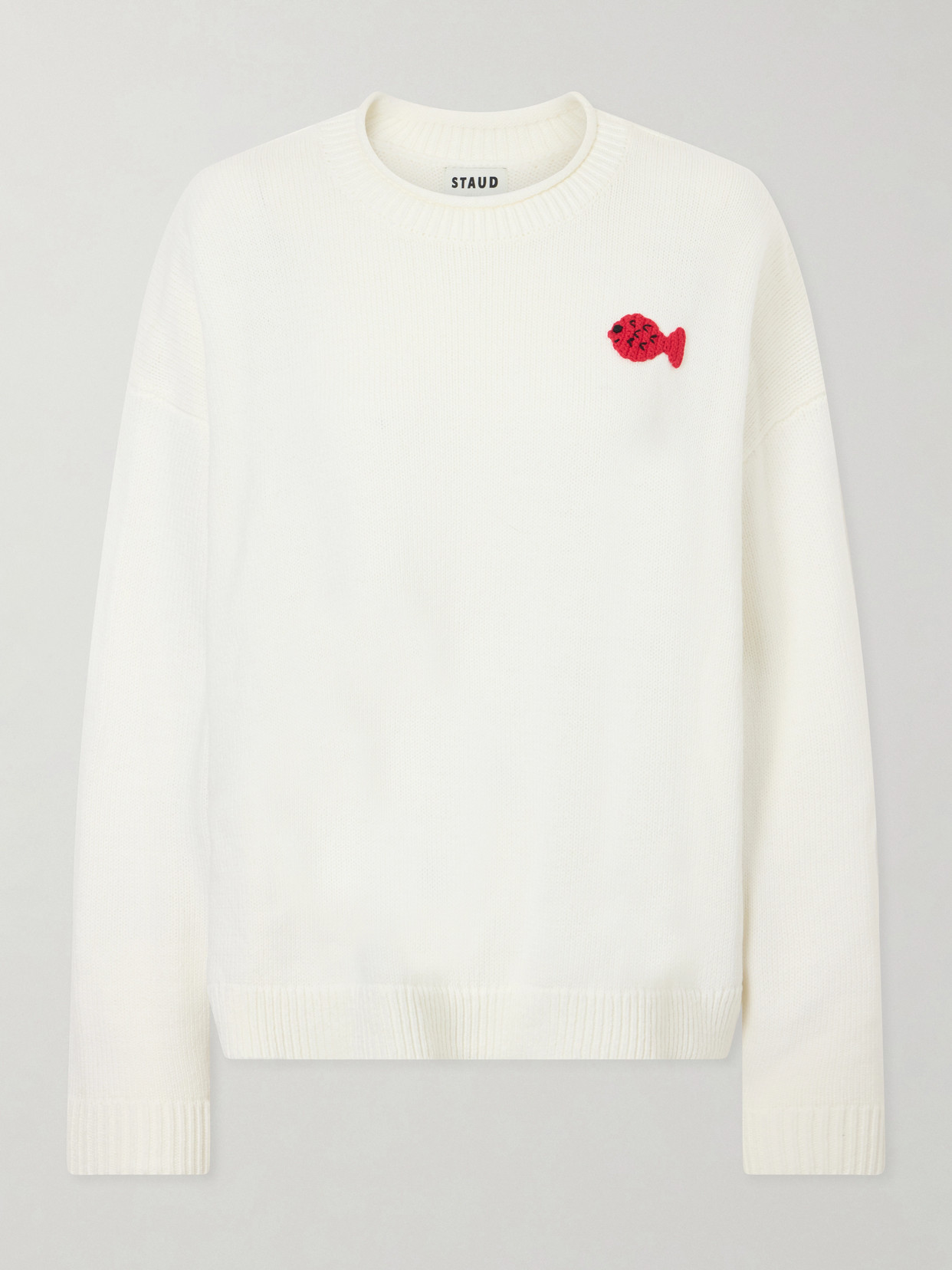 Staud + Da Adolfo Giada Logo-embroidered Cotton-blend Sweater In White