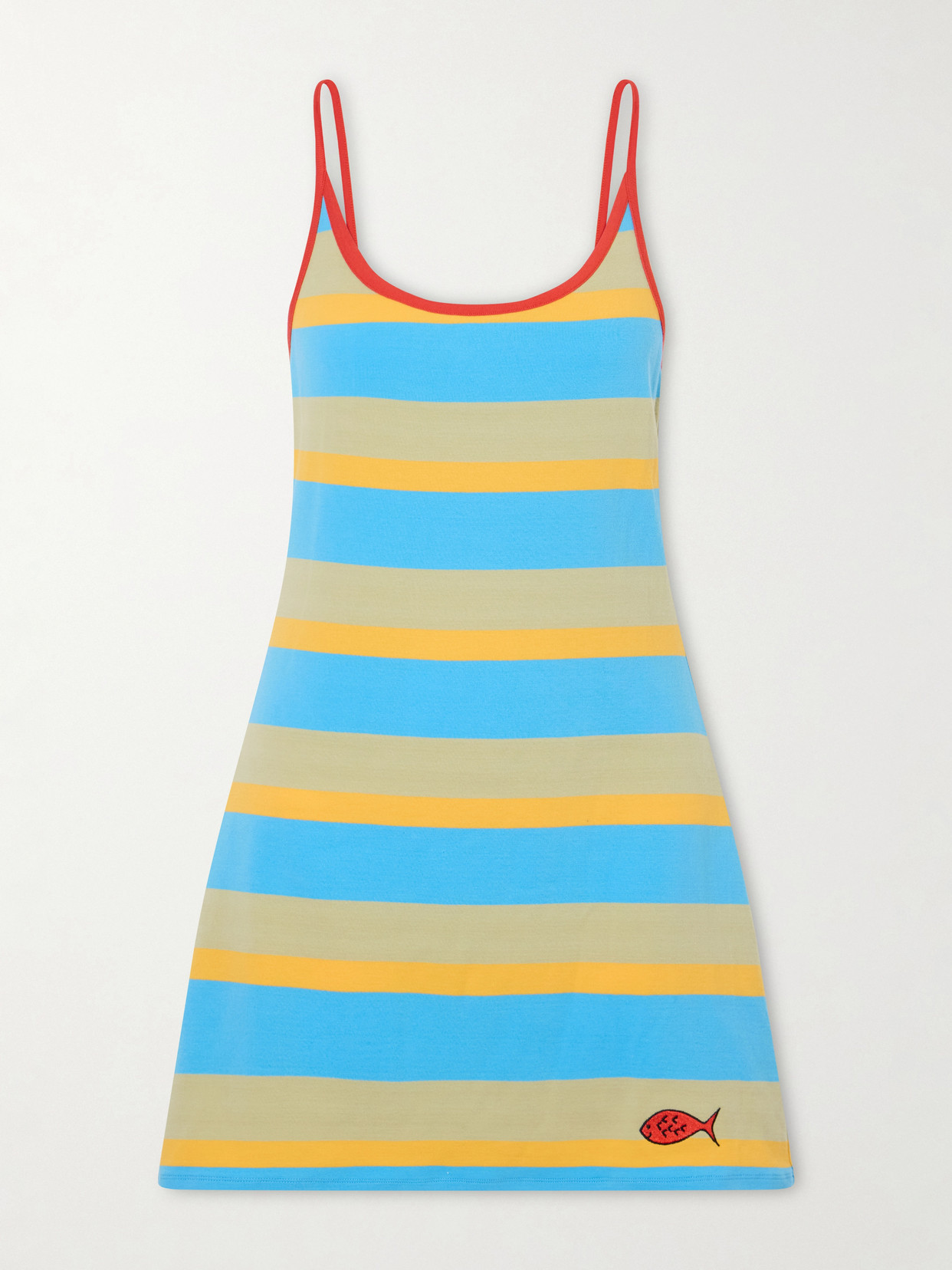 Staud +da Adolfo Vespa Striped Logo-embroidered Cotton-blend Dress In Multi