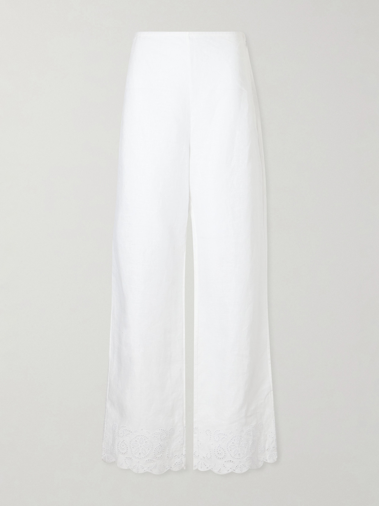Staud Oscar Embroidered Linen Straight-leg Pants In White