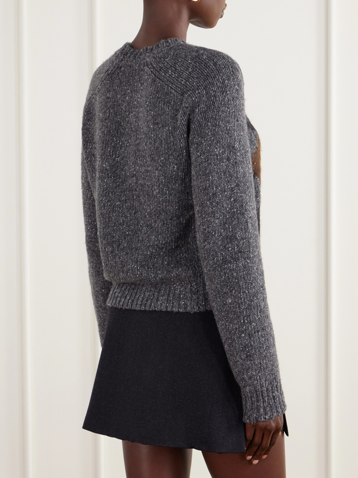 Nina Cut-Out Checked Wool-Blend Sweater