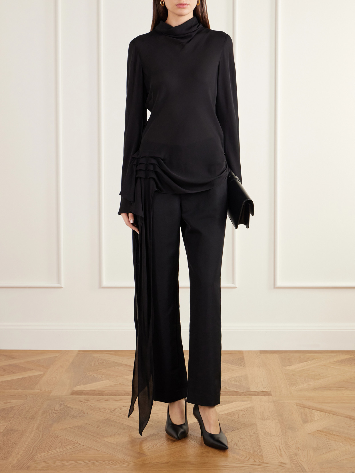 Gathered Silk-Charmeuse Blouse